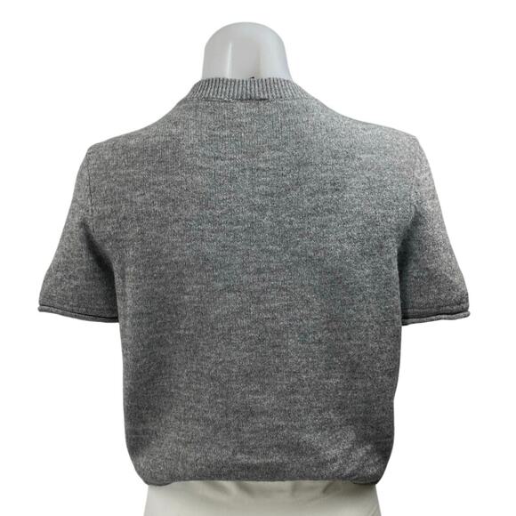 H&M Divided Women's Gray Wool Knit Short Sleeve Button Up Sweater Crop Top Sz M - Picture 3 of 5